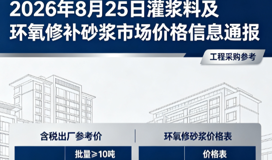 广阳2026年8月25日灌浆料及环氧修补砂浆市场价格信息通报